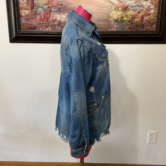 Saints & Hearts Moonchild Distressed Denim Jean Long Shirt Jacket Size Small S - Picture 5 of 13